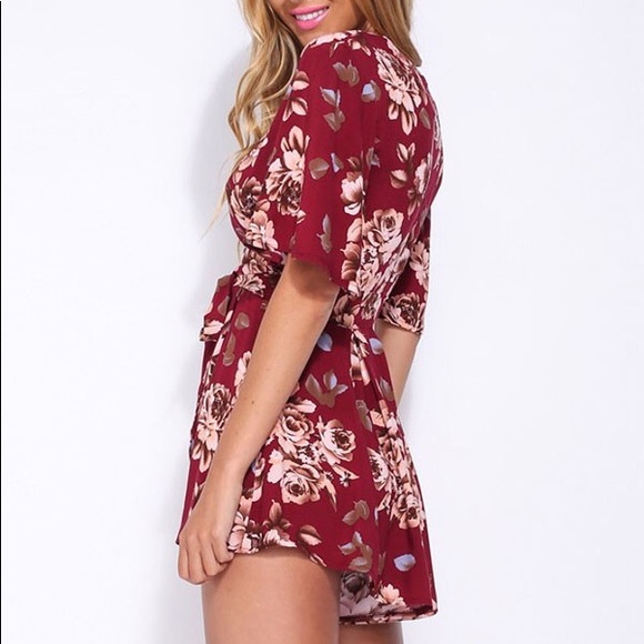 Red Floral Romper - Picture 2 of 8